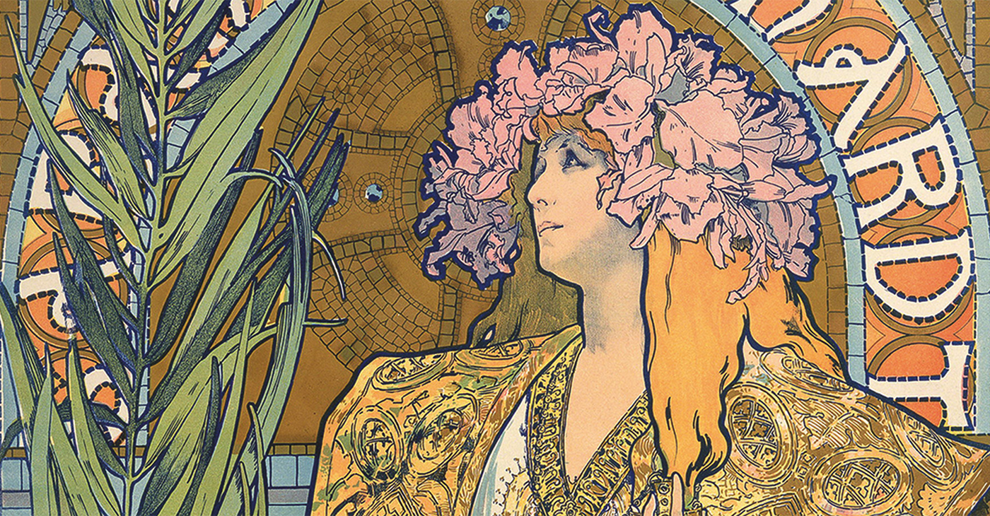 a painting done by mucha depicting actress Bernhardt